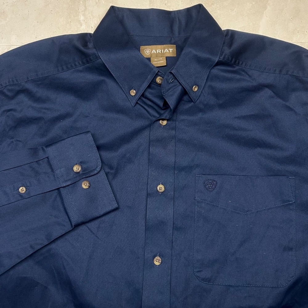 Ariat Button Down Shirt Navy Blue Mens XL Western Cowboy Cotton Workwear